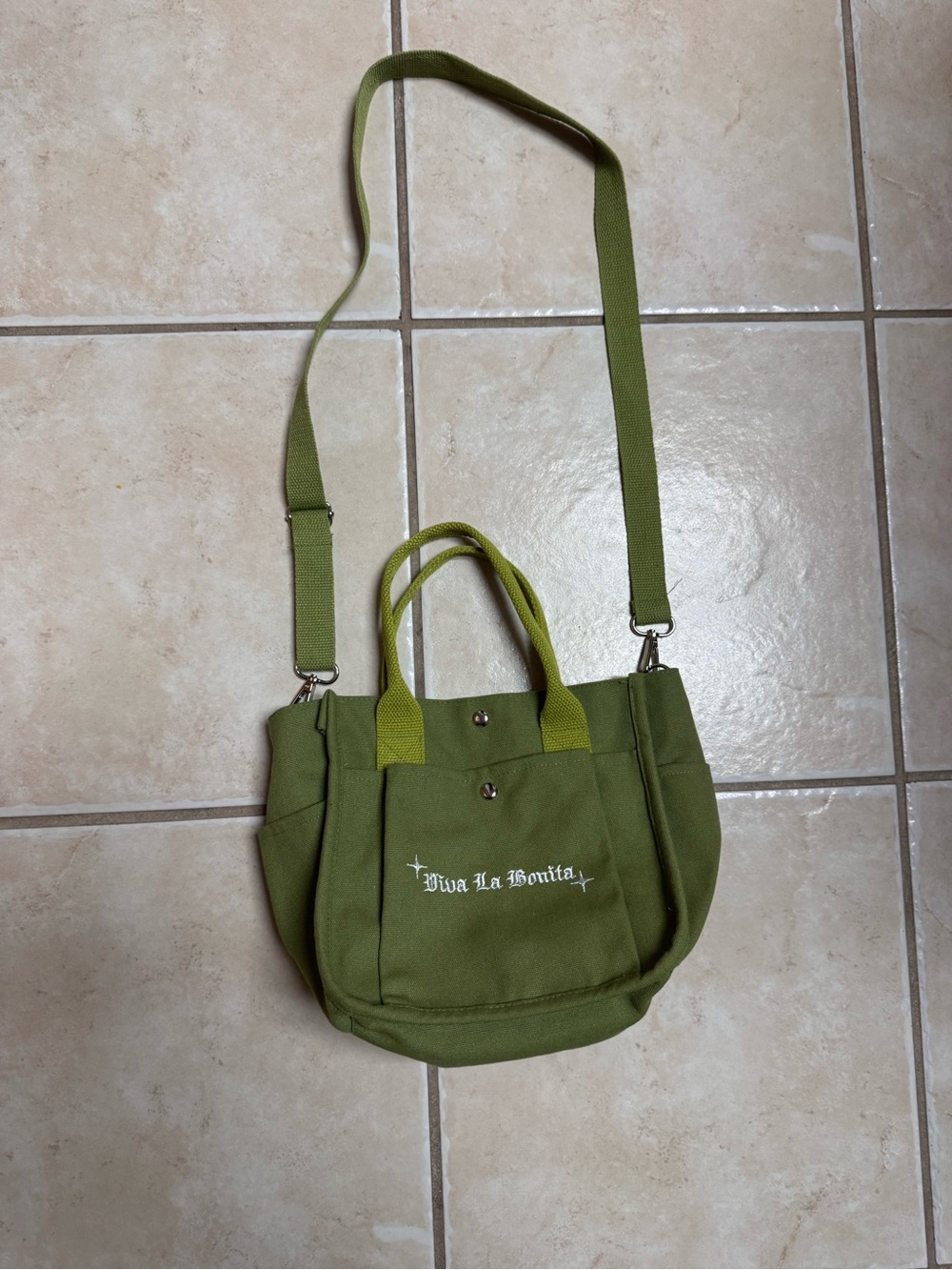 Diva La Bonita Olive Green Canvas Tote with Crossbody Strap